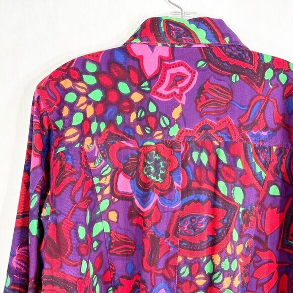 Choices XLP Jacket Purple Red Paisley Floral Denim Button Down Cotton Lined‎ 287 - Picture 7 of 9